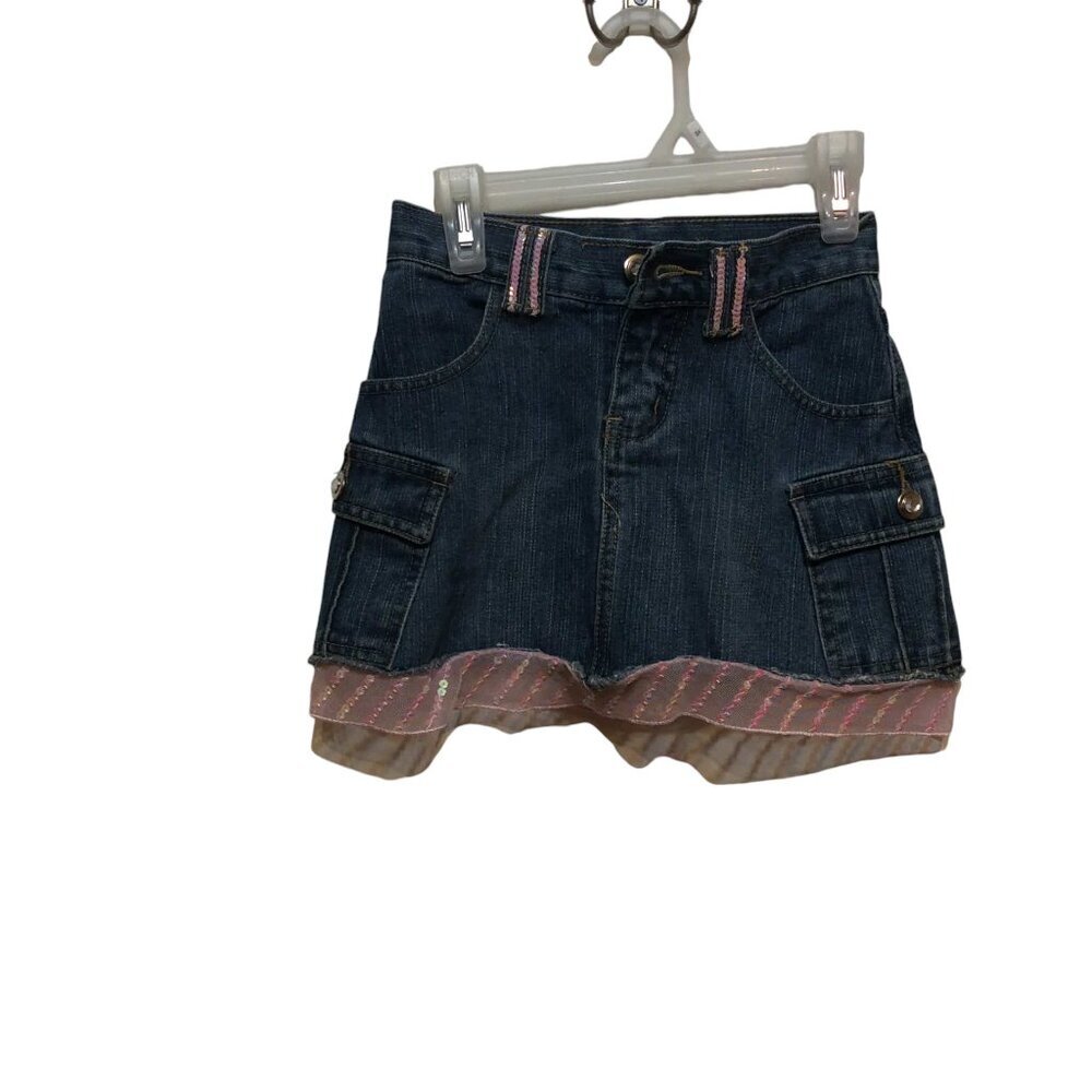 Ponytails Girls Blue Jean Denim Skirt Size 7 skuA
